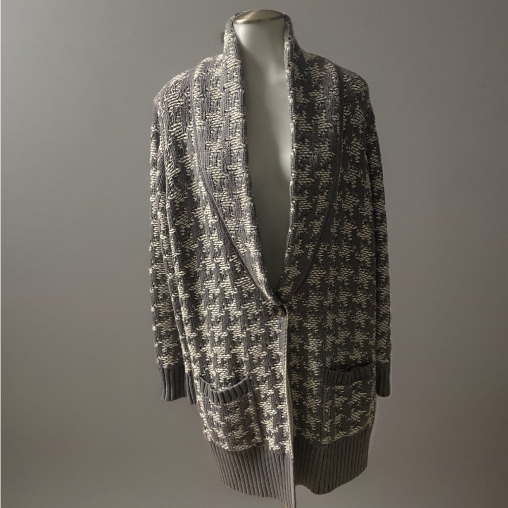 Ann Taylor Loft Long Cardigan Sweater coat Size L #houndstooth #cardigan